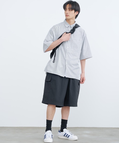 「SINSS」 半袖シャツ SMALL ホワイト×ブルー メンズ_画像6
