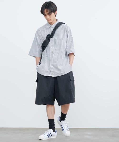 「SINSS」 半袖シャツ SMALL ホワイト×ブルー メンズ_画像8
