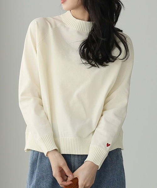 itto ニット セーター ハート刺繍ワンポイントニット レディース