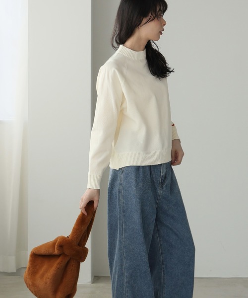 itto ニット セーター ハート刺繍ワンポイントニット レディース