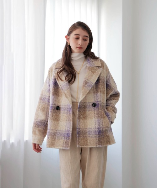 Jines（ジネス） ピーコート pコート ビッグチェックショートコート