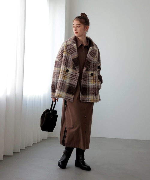 Jines（ジネス） ピーコート pコート ビッグチェックショートコート