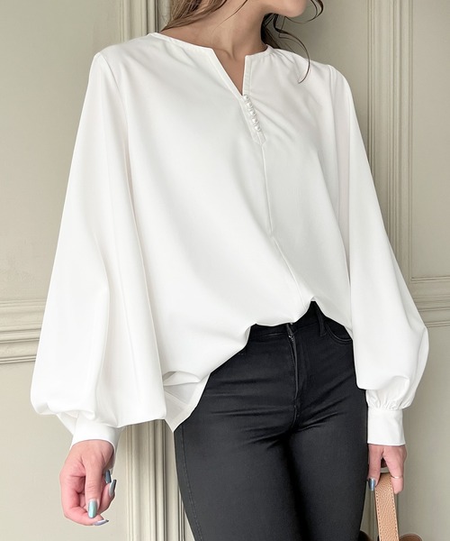 「JUNOAH」 長袖ブラウス X-LARGE アイボリー レディース_画像2