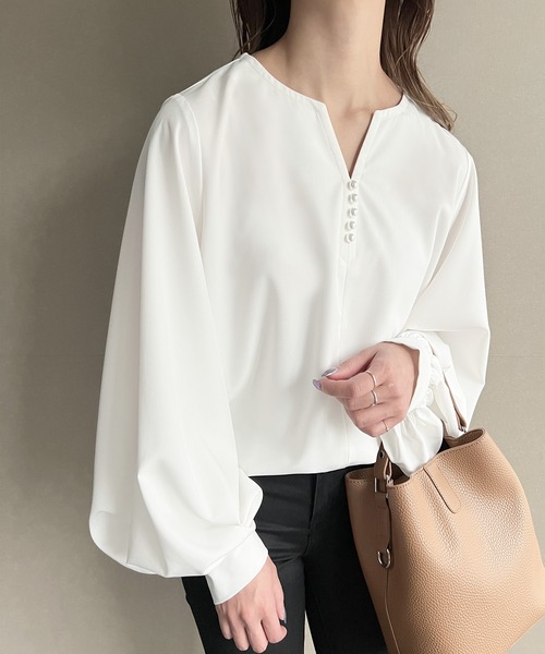 「JUNOAH」 長袖ブラウス X-LARGE アイボリー レディース_画像4