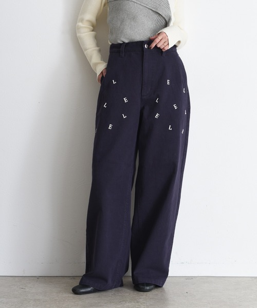 新品　今季　Eimee Law エンブロイダリー コットンチノパンツ　ネイビー Eimee Law（エイミーロウ） チノパン エンブロイダリー コットン