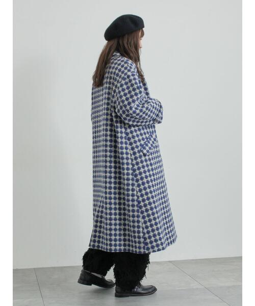 ツハルバイサマンサモスモス　コート　尾州ウールコート　ジャガード セール】 【尾州ウール】フラワー柄ジャカードコート（ベージュ/ブルー