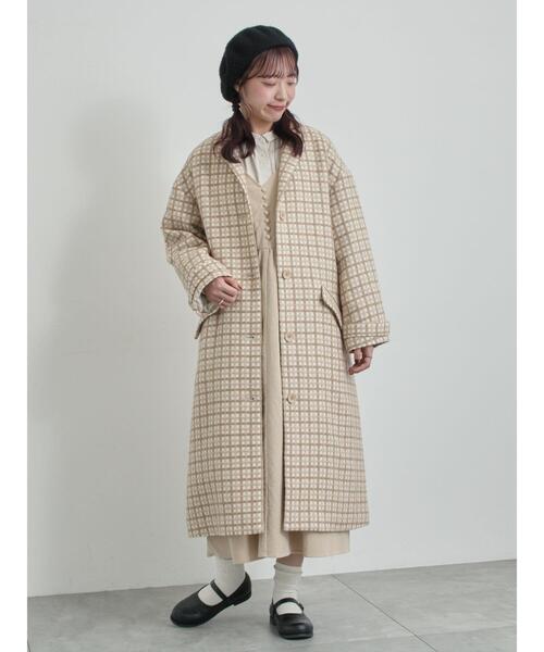 最終値下げ ツハルバイサマンサモスモス 尾州ウール ジャカード柄コート ブルー TSUHARU by Samansa Mos2（ツハルバイサマンサモスモス） コート