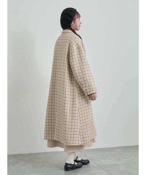 ツハルバイサマンサモスモス　コート　尾州ウールコート　ジャガード セール】 【尾州ウール】フラワー柄ジャカードコート（ベージュ/ブルー