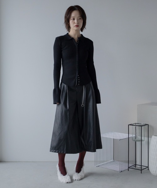 カーディガン ロングスナップポロトップス/カーディガン レディース