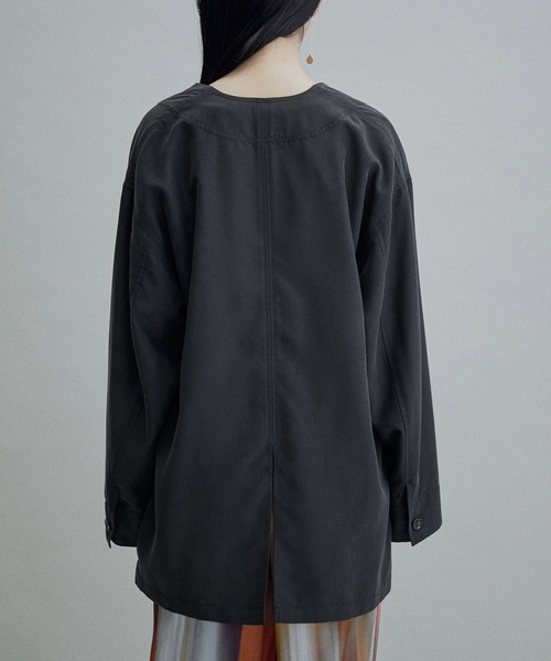 「ADAM ET ROPE'」 ノーカラージャケット FREE チャコールグレー レディース_画像8