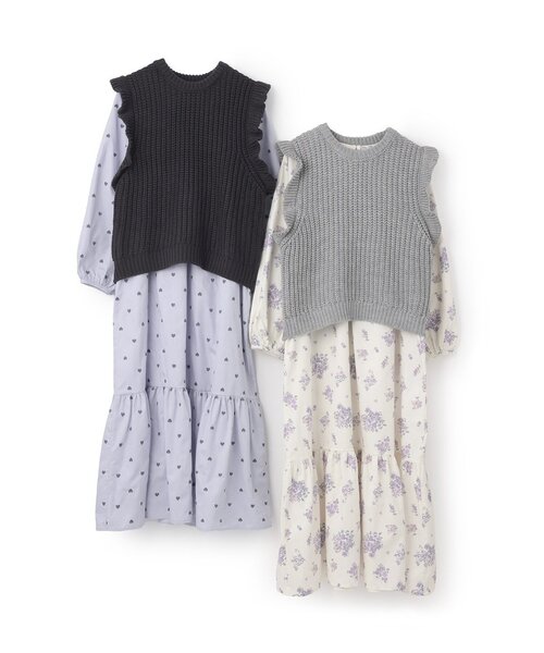 petit main LIEN ワンピース 「親子リンク」ベストつきワンピース