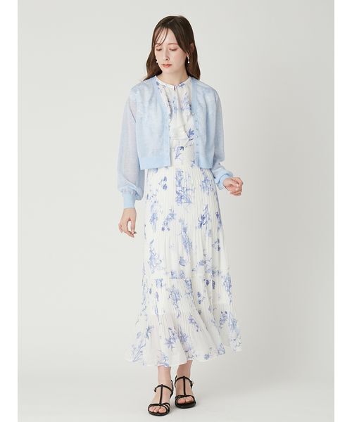 カーディガン シアーVネッククロップドカーディガン レディースの画像