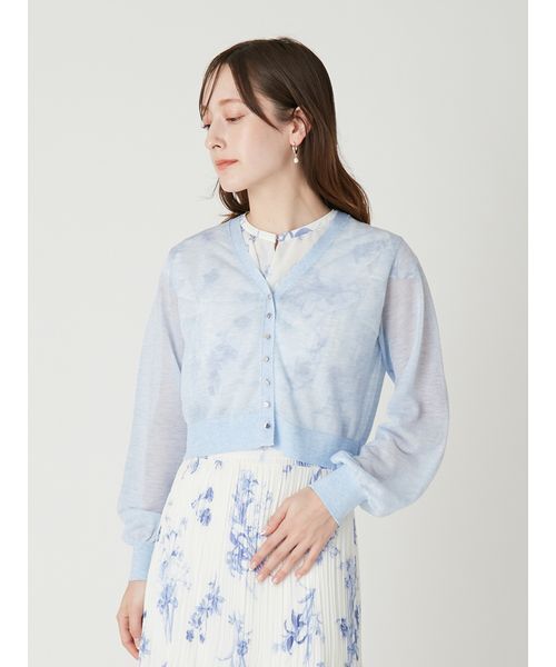 カーディガン シアーVネッククロップドカーディガン レディースの画像