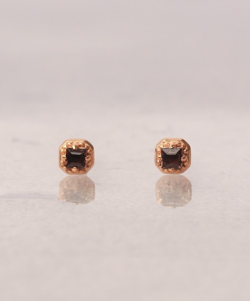 ピアス 「WEB限定」K18vermeil プチスクエア 天然石ピアス レディースの画像