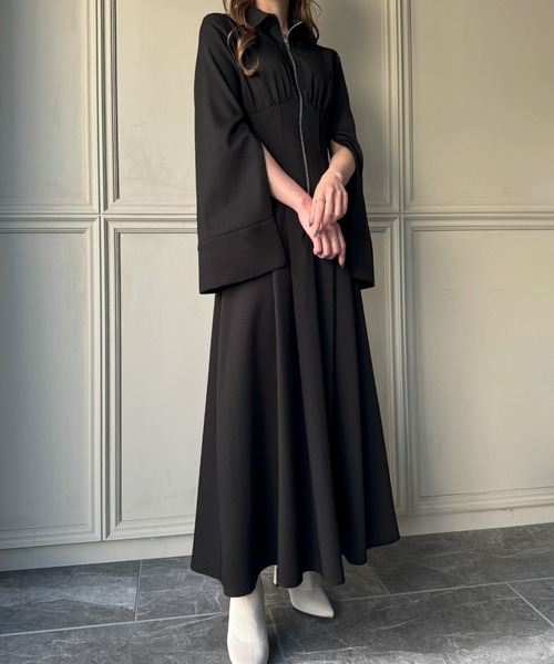 「junoah」 長袖ワンピース X-LARGE グレイッシュベージュ レディース_画像4