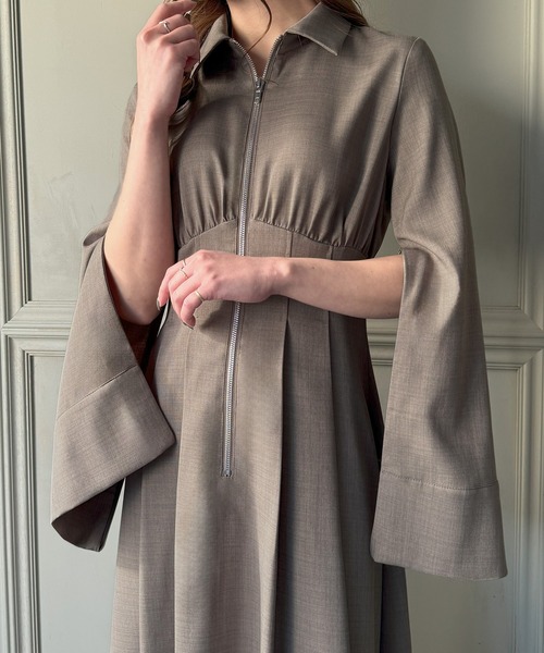 「junoah」 長袖ワンピース X-LARGE グレイッシュベージュ レディース_画像7