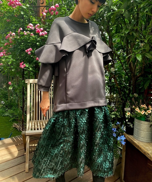 「AVIE」 7分袖ワンピース 38 グレー レディース_画像3