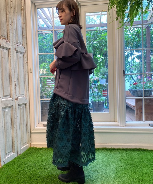 「AVIE」 7分袖ワンピース 38 グレー レディース_画像4