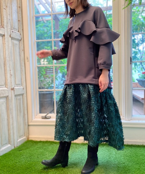 「AVIE」 7分袖ワンピース 38 グレー レディース_画像7