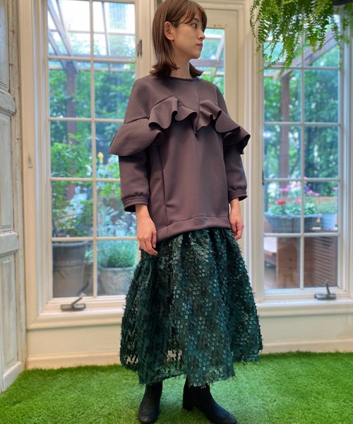 「AVIE」 7分袖ワンピース 38 グレー レディース_画像8