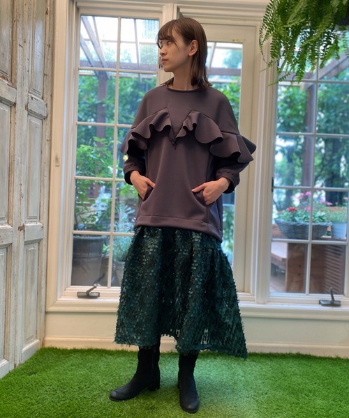 「AVIE」 7分袖ワンピース 38 グレー レディース_画像9