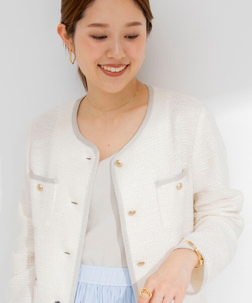 「NOLLEY'S Sophi」 ノーカラージャケット 36 ライトグレー レディースの画像