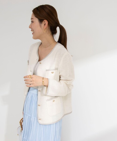 「NOLLEY'S Sophi」 ノーカラージャケット 36 ライトグレー レディースの画像