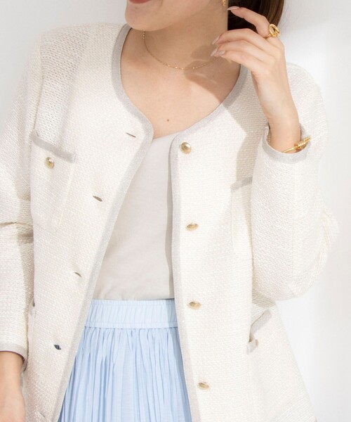 「NOLLEY'S Sophi」 ノーカラージャケット 36 ライトグレー レディースの画像