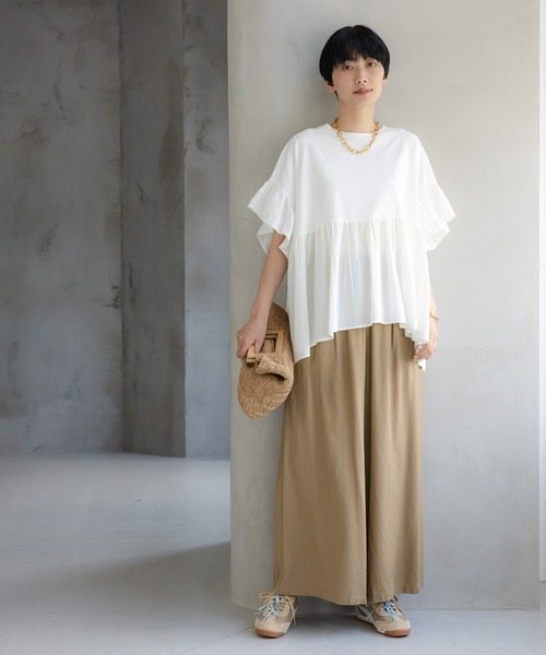 ワイドパンツ パンツ シャリサラワイドパンツ「低身長サイズあり」/661819 レディースの画像