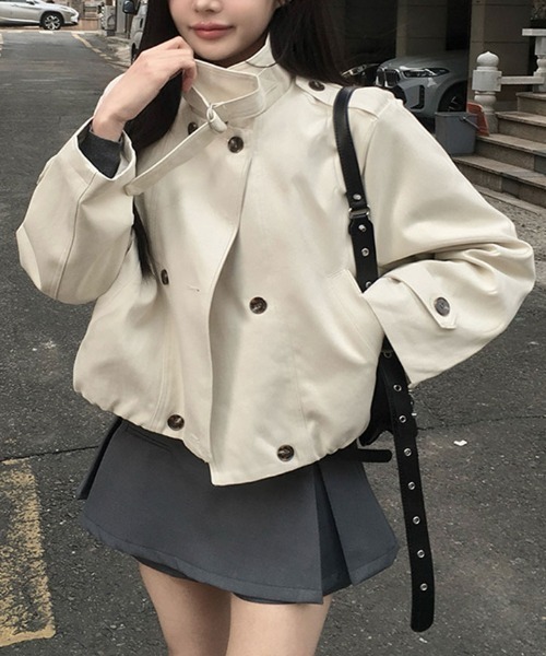 Emilie トレンチコート コート ハイネックベルトショートトレンチ