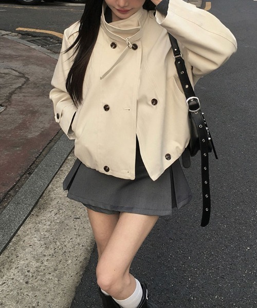 Emilie トレンチコート コート ハイネックベルトショートトレンチ
