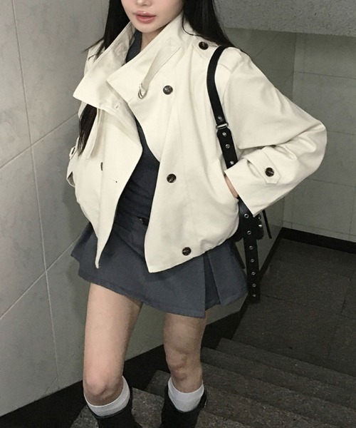 Emilie トレンチコート コート ハイネックベルトショートトレンチ