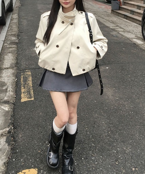 Emilie トレンチコート コート ハイネックベルトショートトレンチ