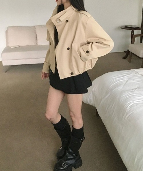 Emilie トレンチコート コート ハイネックベルトショートトレンチ