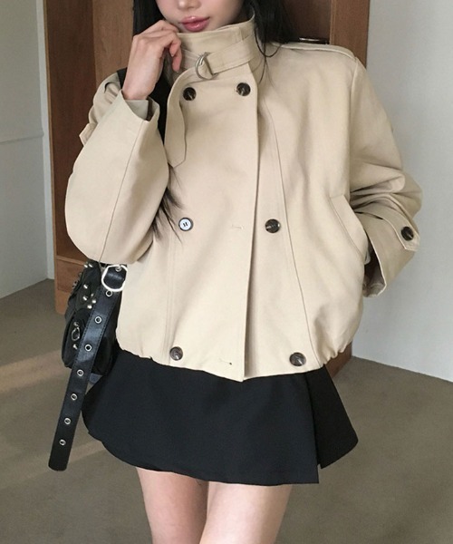 Emilie トレンチコート コート ハイネックベルトショートトレンチ