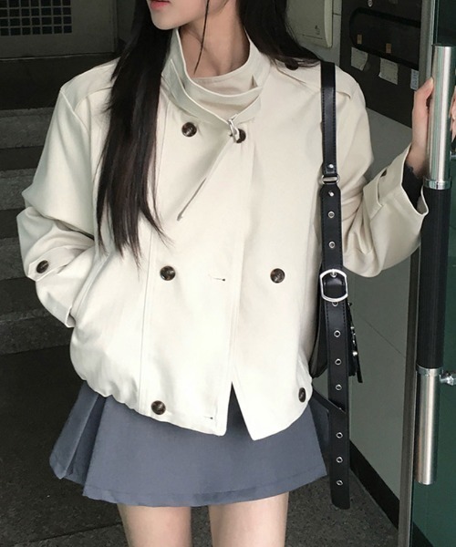 Emilie トレンチコート コート ハイネックベルトショートトレンチ