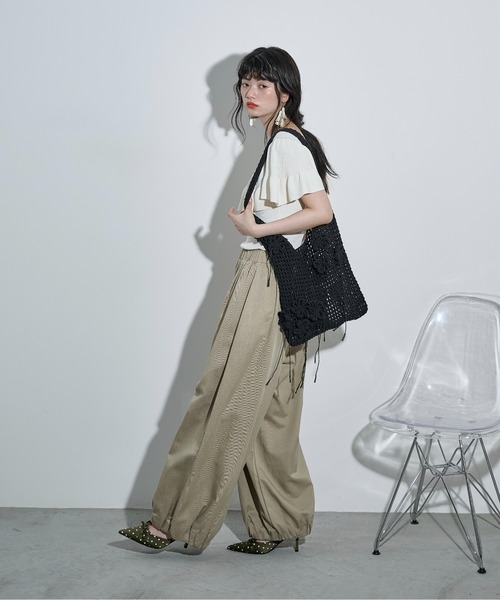 THE Yon トートバッグ フラワーモチーフワンハンドルメッシュトート