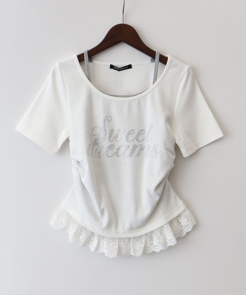 SpRay（スプレイ） tシャツ 半袖 ラインストーンレースレイヤード
