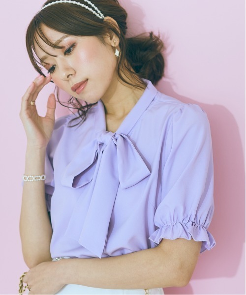 フリル ラベンダー ブラウス 半袖 レースレディース Lace Ladies