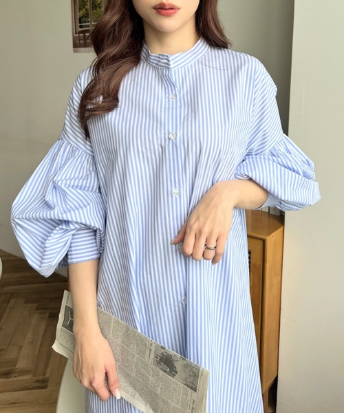 「moment+」 シャツワンピース M ネイビー レディース_画像3