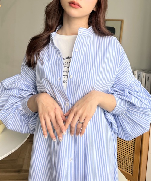 「moment+」 シャツワンピース M ネイビー レディース_画像4