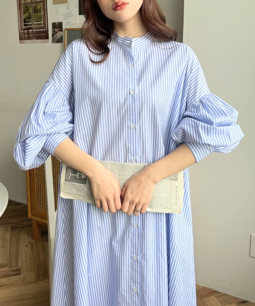 「moment+」 シャツワンピース M ネイビー レディース_画像6