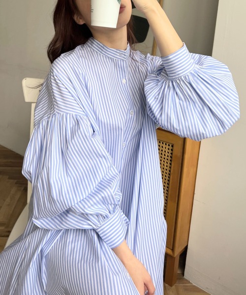 「moment+」 シャツワンピース M ネイビー レディース_画像7