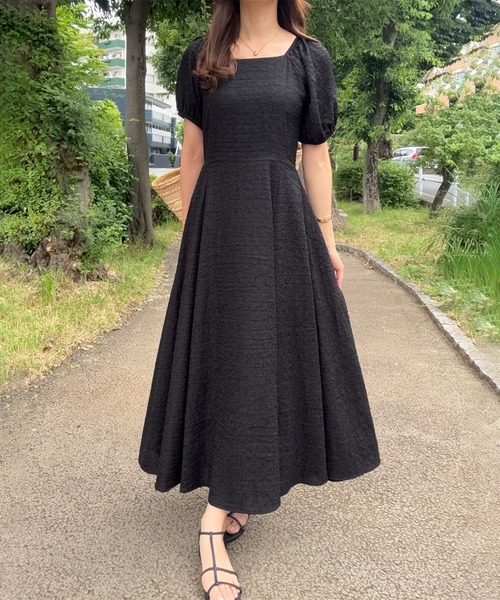 美品✨フォクシー 洗える◎バックリボンドレス 定価7.2万 半袖フレアワンピース JUNOAH（ジュノア） ワンピース 半袖 バックリボンフレアワンピース