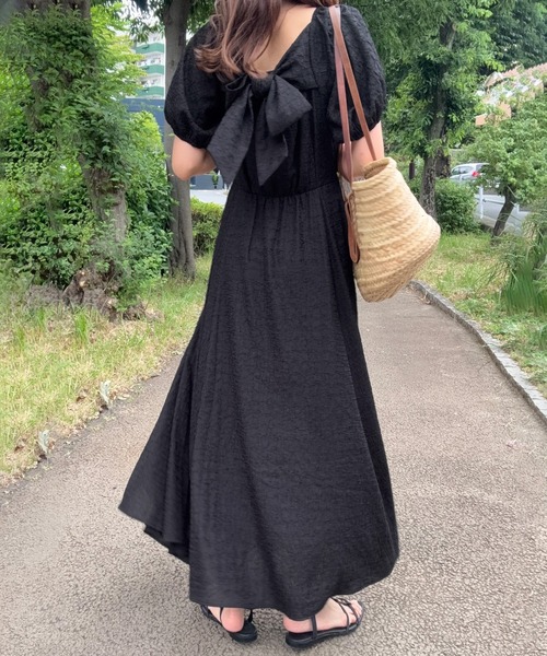 美品✨フォクシー 洗える◎バックリボンドレス 定価7.2万 半袖フレアワンピース JUNOAH（ジュノア） ワンピース 半袖 バックリボンフレアワンピース