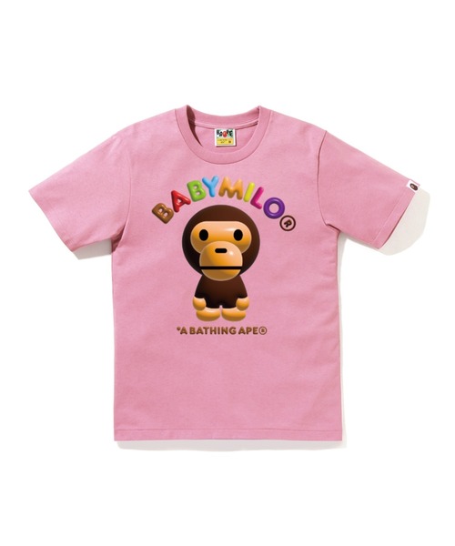 BABY MILOラガーシャツ M ピンクと黒のストライプ A BATHING APE（アベイシングエイプ） tシャツ 3D BABY MILO TEE