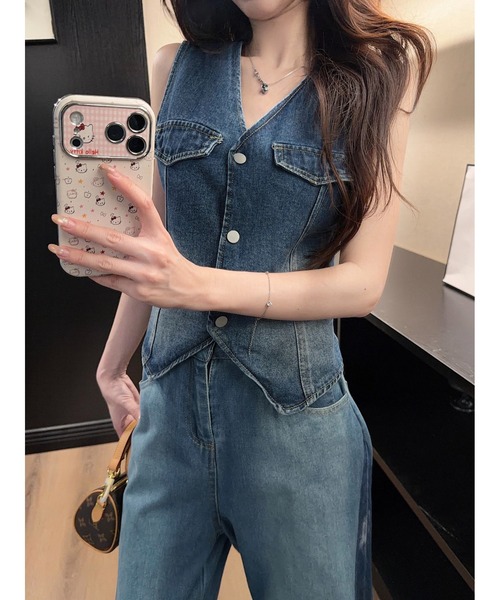 FAVORITO セットアップ デニムベストパンツセットアップ レディース