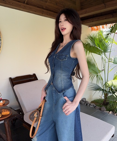FAVORITO セットアップ デニムベストパンツセットアップ レディース