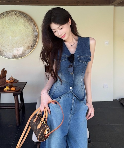 FAVORITO セットアップ デニムベストパンツセットアップ レディース