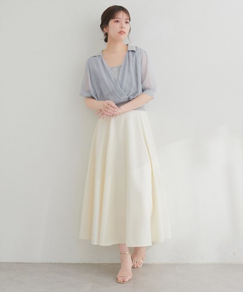natural couture ニット セーター 衿付きチュールドッキングニット